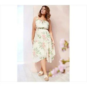 All Worthy Hunter McGrady XL Printed Chiffon Tiered Dress Whisper White …